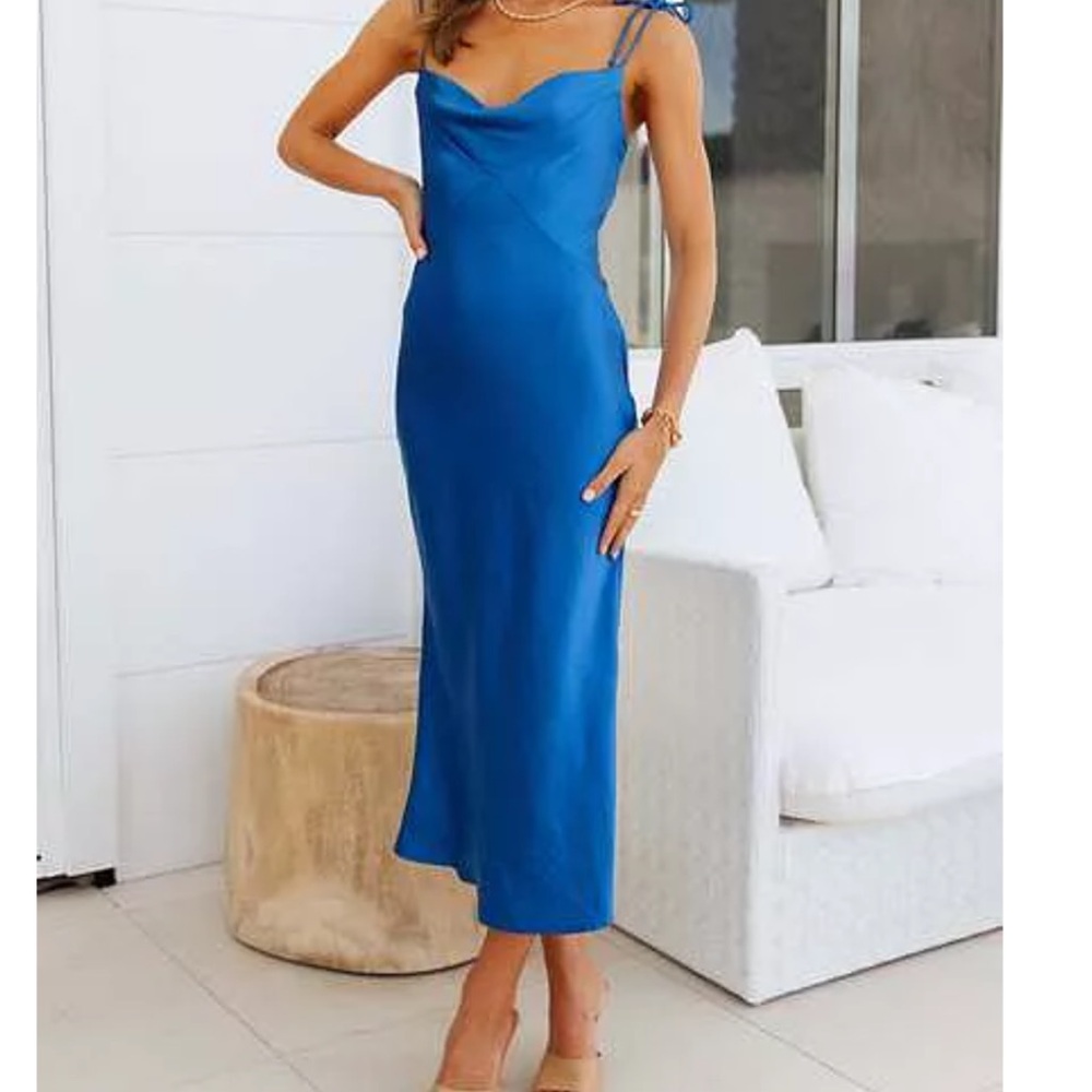 Hello Molly Blue Slip Dress Cowl Neck Sleeveless